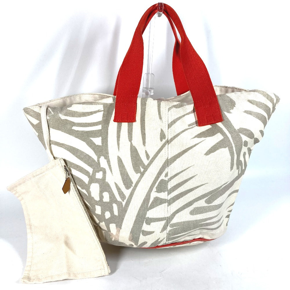 HERMES Shoulder Bag canvas beige With porch Pannier Platge Women Used Authentic