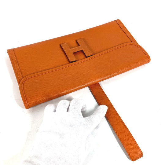 HERMES Clutch bag Epsom Orange Bag H logo Jige Elan 29 Women Used Authentic