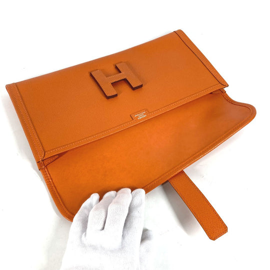 HERMES Clutch bag Epsom Orange Bag H logo Jige Elan 29 Women Used Authentic