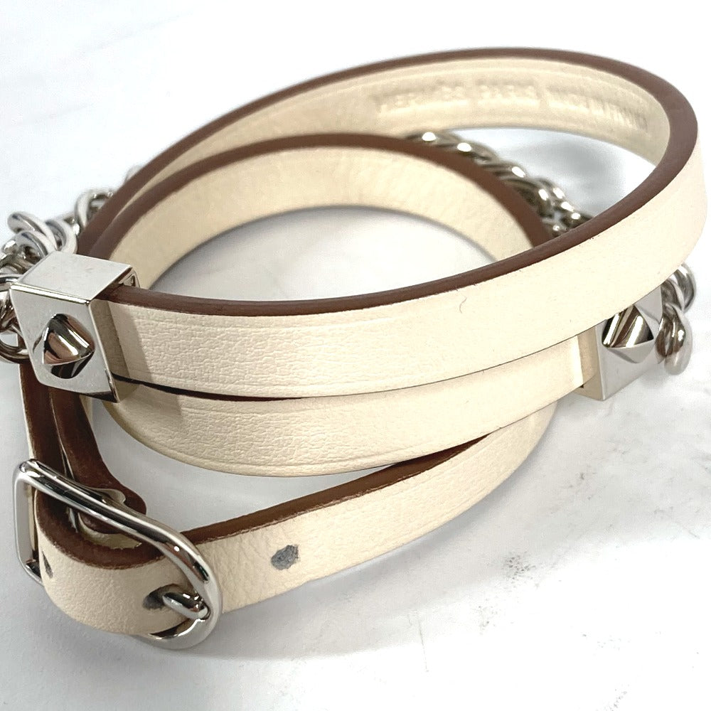 HERMES bracelet Swift white Accessories Gourmet Esketre Triple Tour Women T2 Used Authentic