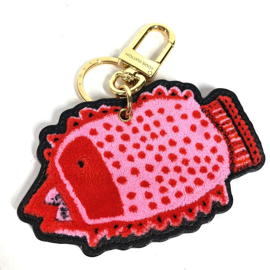 LOUIS VUITTON key ring M01133 leather pink LVxYK Yayoi Kusama collaboration dot polka dot Porto Cle Face Fish Women Used Authentic