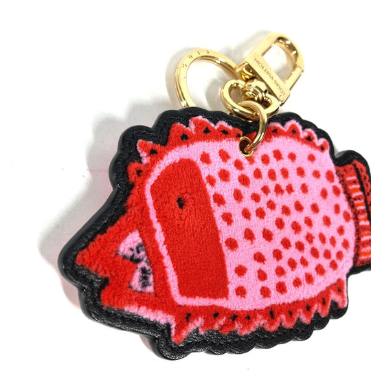 LOUIS VUITTON key ring M01133 leather pink LVxYK Yayoi Kusama collaboration dot polka dot Porto Cle Face Fish Women Used Authentic