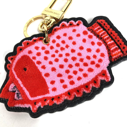 LOUIS VUITTON key ring M01133 leather pink LVxYK Yayoi Kusama collaboration dot polka dot Porto Cle Face Fish Women Used Authentic