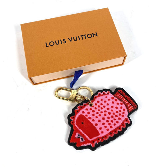 LOUIS VUITTON key ring M01133 leather pink LVxYK Yayoi Kusama collaboration dot polka dot Porto Cle Face Fish Women Used Authentic