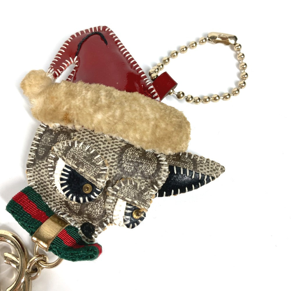 GUCCI key ring PVC / Leather beige GG Plus Sherry Line Ribbon Guchori Santa Claus Chihuahua Women Used Authentic