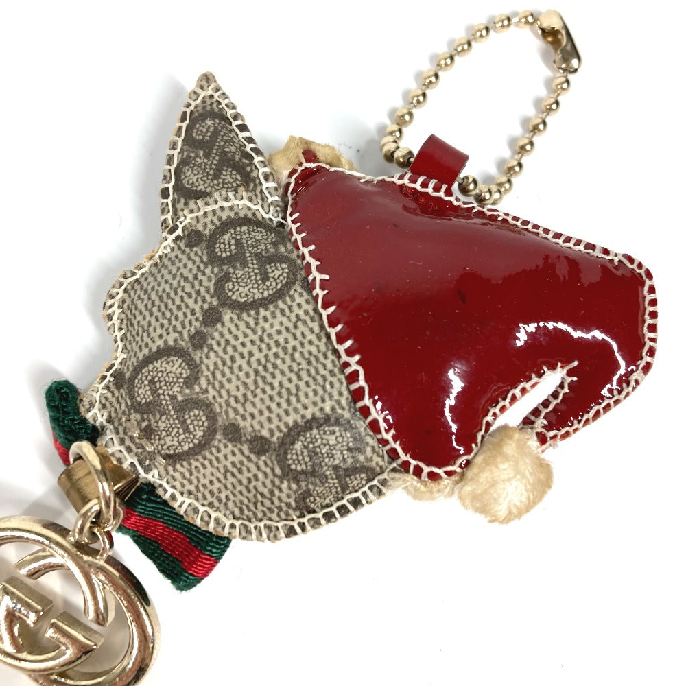GUCCI key ring PVC / Leather beige GG Plus Sherry Line Ribbon Guchori Santa Claus Chihuahua Women Used Authentic