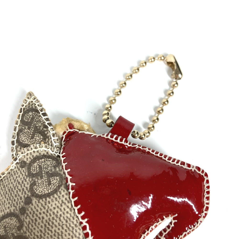 GUCCI key ring PVC / Leather beige GG Plus Sherry Line Ribbon Guchori Santa Claus Chihuahua Women Used Authentic