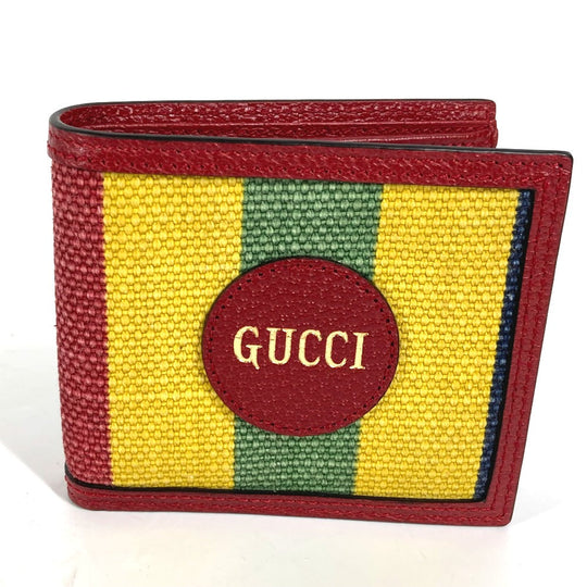 GUCCI Folded wallet 625601 Leather / canvas Red logo stripe
