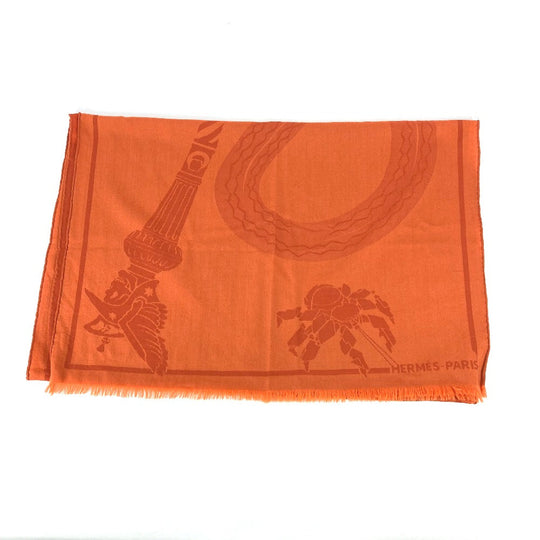 HERMES Stall wool Orange Horse pattern Cheval Large format Women Used Authentic