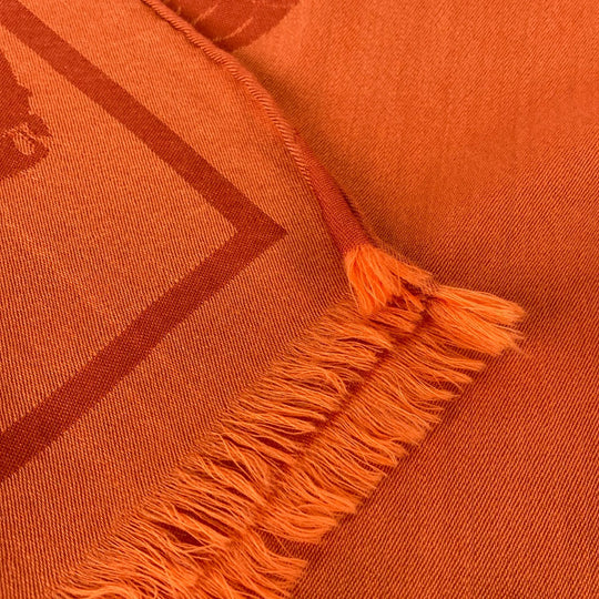 HERMES Stall wool Orange Horse pattern Cheval Large format Women Used Authentic