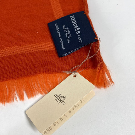 HERMES Stall wool Orange Horse pattern Cheval Large format Women Used Authentic