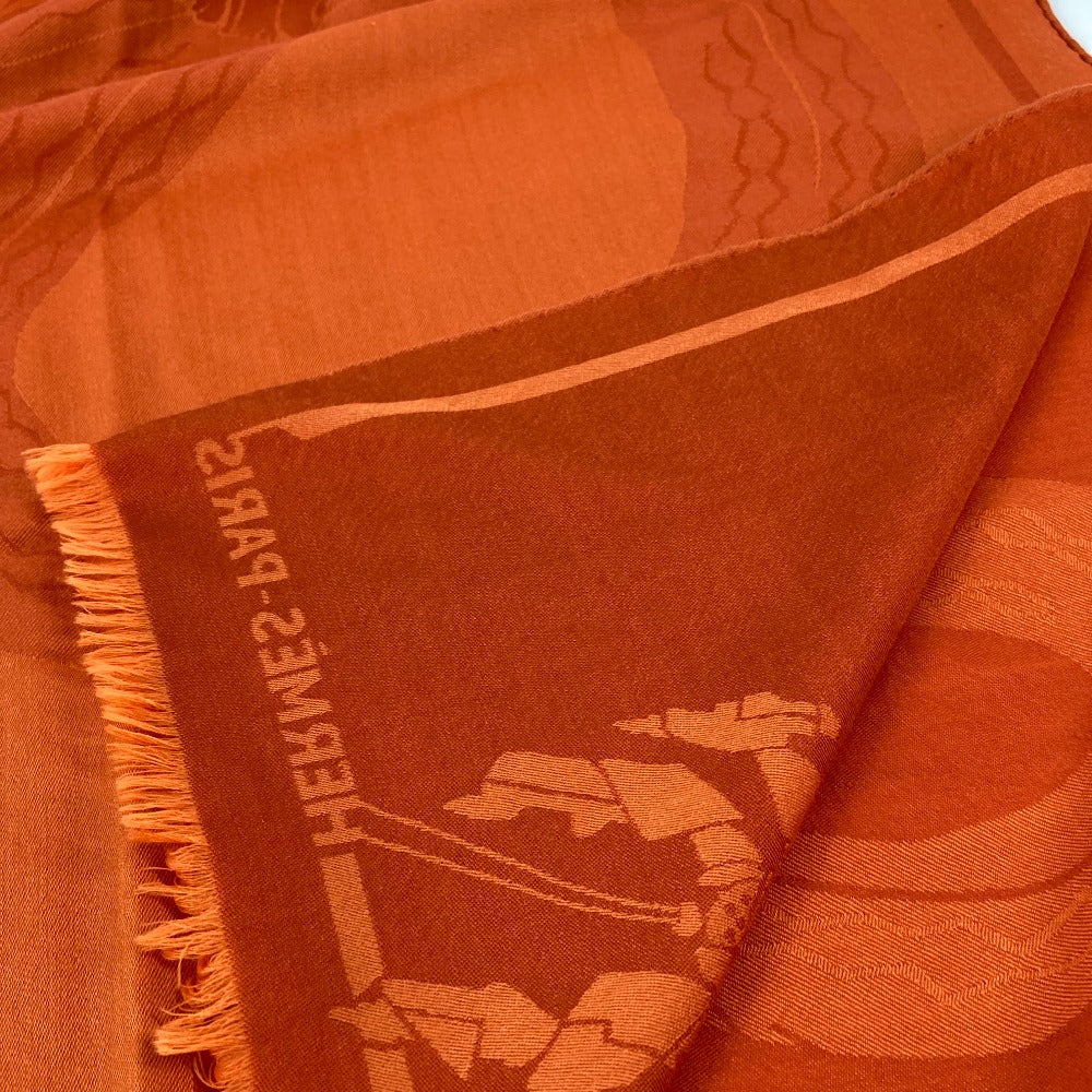 HERMES Stall wool Orange Horse pattern Cheval Large format Women Used Authentic