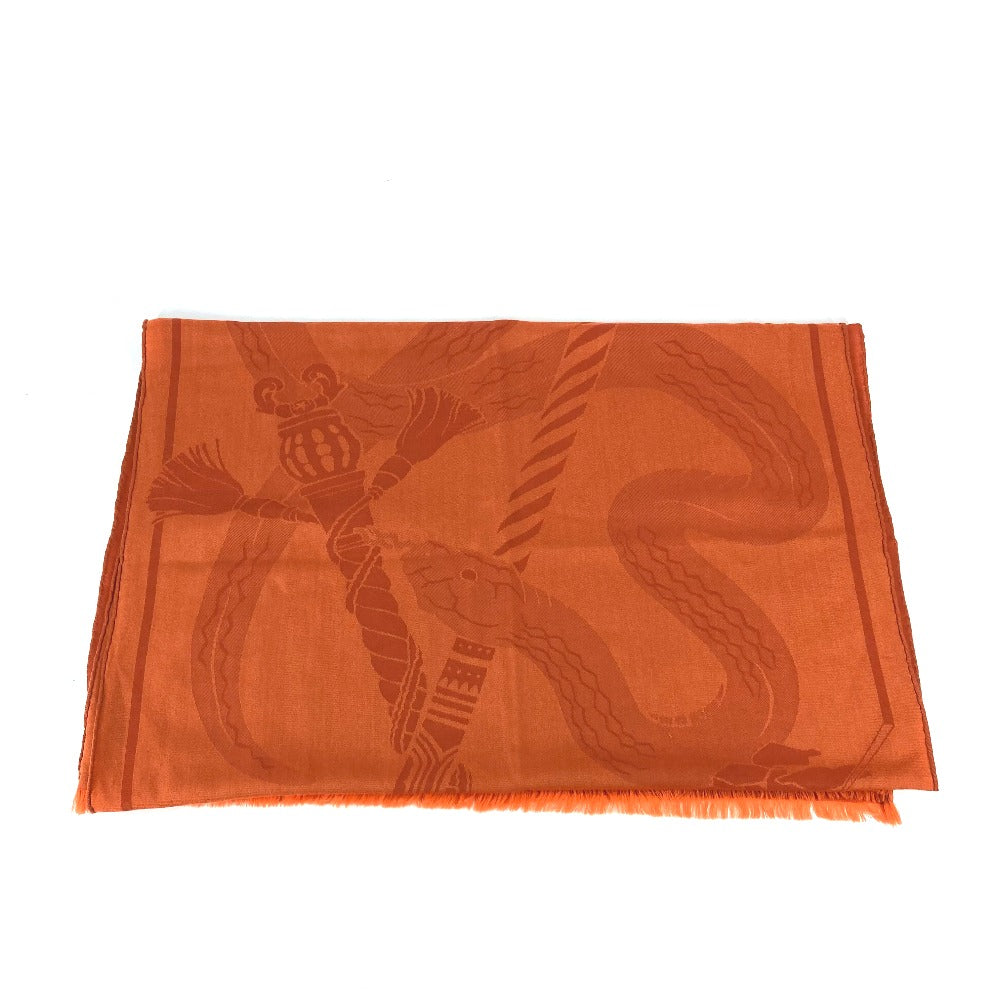 HERMES Stall wool Orange Horse pattern Cheval Large format Women Used Authentic