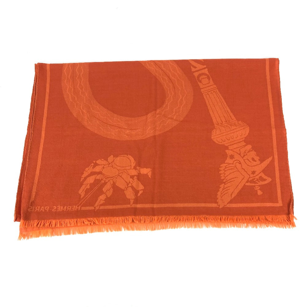 HERMES Stall wool Orange Horse pattern Cheval Large format Women Used Authentic