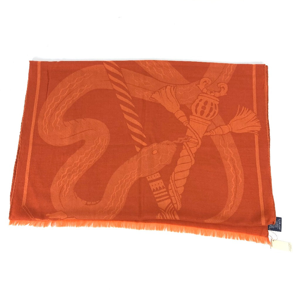 HERMES Stall wool Orange Horse pattern Cheval Large format Women Used Authentic