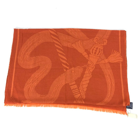 HERMES Stall wool Orange Horse pattern Cheval Large format Women Used Authentic