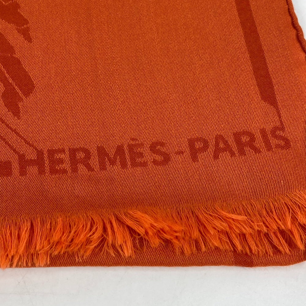 HERMES Stall wool Orange Horse pattern Cheval Large format Women Used Authentic