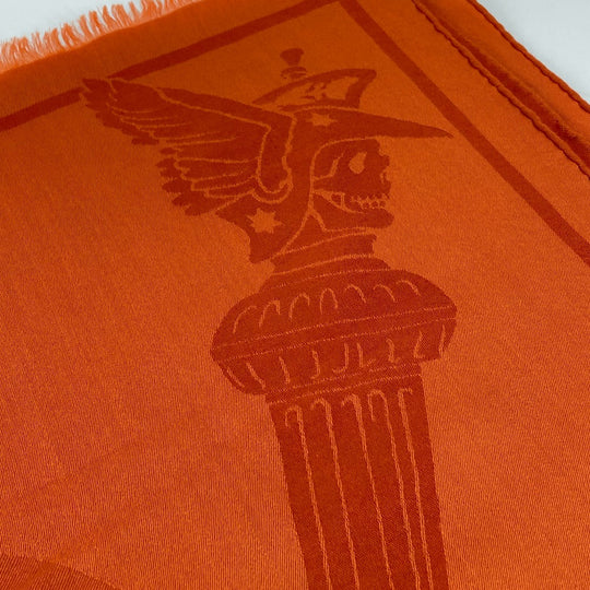 HERMES Stall wool Orange Horse pattern Cheval Large format Women Used Authentic