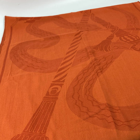 HERMES Stall wool Orange Horse pattern Cheval Large format Women Used Authentic