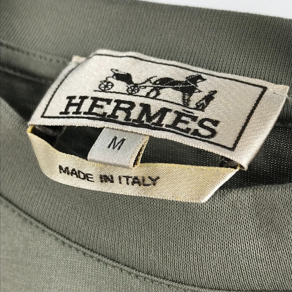 HERMES Short sleeve T-shirt cotton khaki stitch short sleeve T-shirt Line stitch mens M Used Authentic