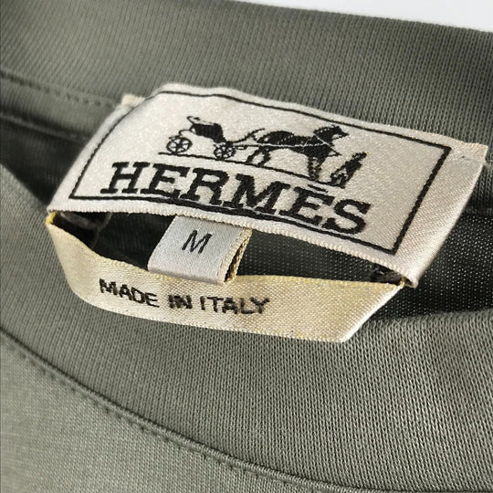 HERMES Short sleeve T-shirt cotton khaki stitch short sleeve T-shirt Line stitch mens M Used Authentic