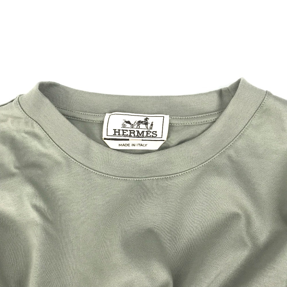 HERMES Short sleeve T-shirt cotton khaki stitch short sleeve T-shirt Line stitch mens M Used Authentic
