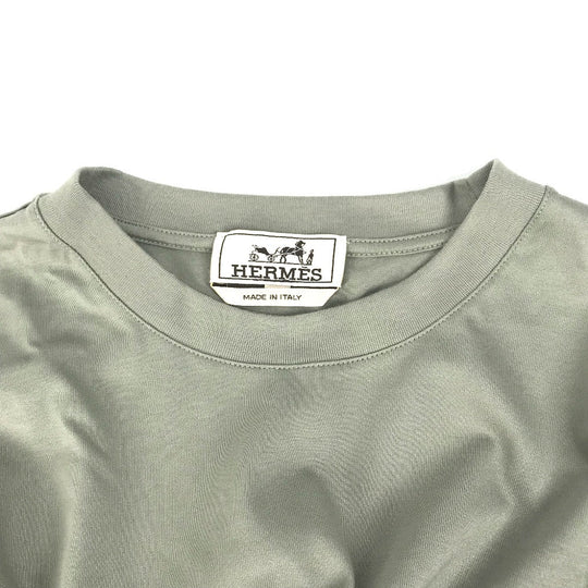 HERMES Short sleeve T-shirt cotton khaki stitch short sleeve T-shirt Line stitch mens M Used Authentic