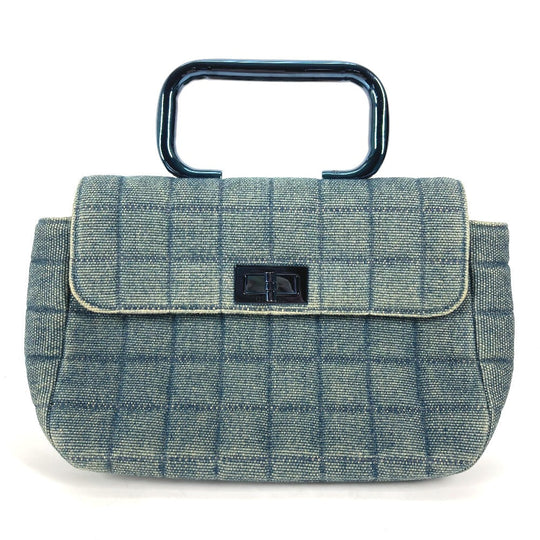 CHANEL Handbag denim blue Metallic Handle Chocolate bar 2.55 fittings Women Used Authentic