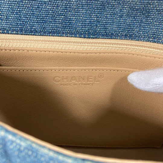CHANEL Handbag denim blue Metallic Handle Chocolate bar 2.55 fittings Women Used Authentic