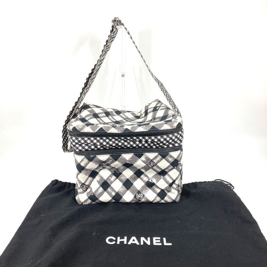 CHANEL Shoulder Bag canvas white Check CC COCO Mark Women Used Authentic