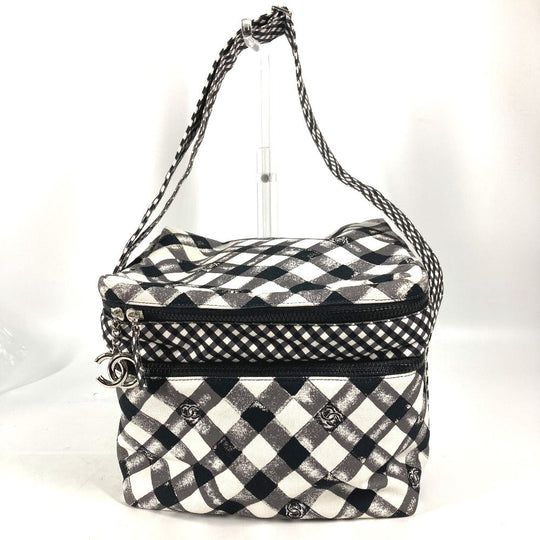 CHANEL Shoulder Bag canvas white Check CC COCO Mark Women Used Authentic