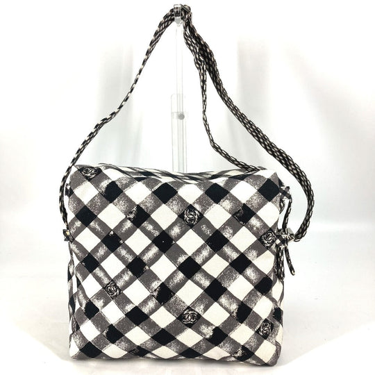 CHANEL Shoulder Bag canvas white Check CC COCO Mark Women Used Authentic