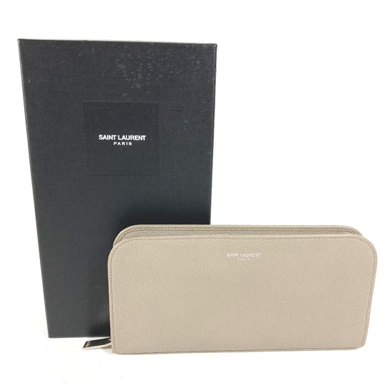 SAINT LAURENT PARIS Long Wallet Purse 326599 leather gray Long wallet logo Women Used Authentic