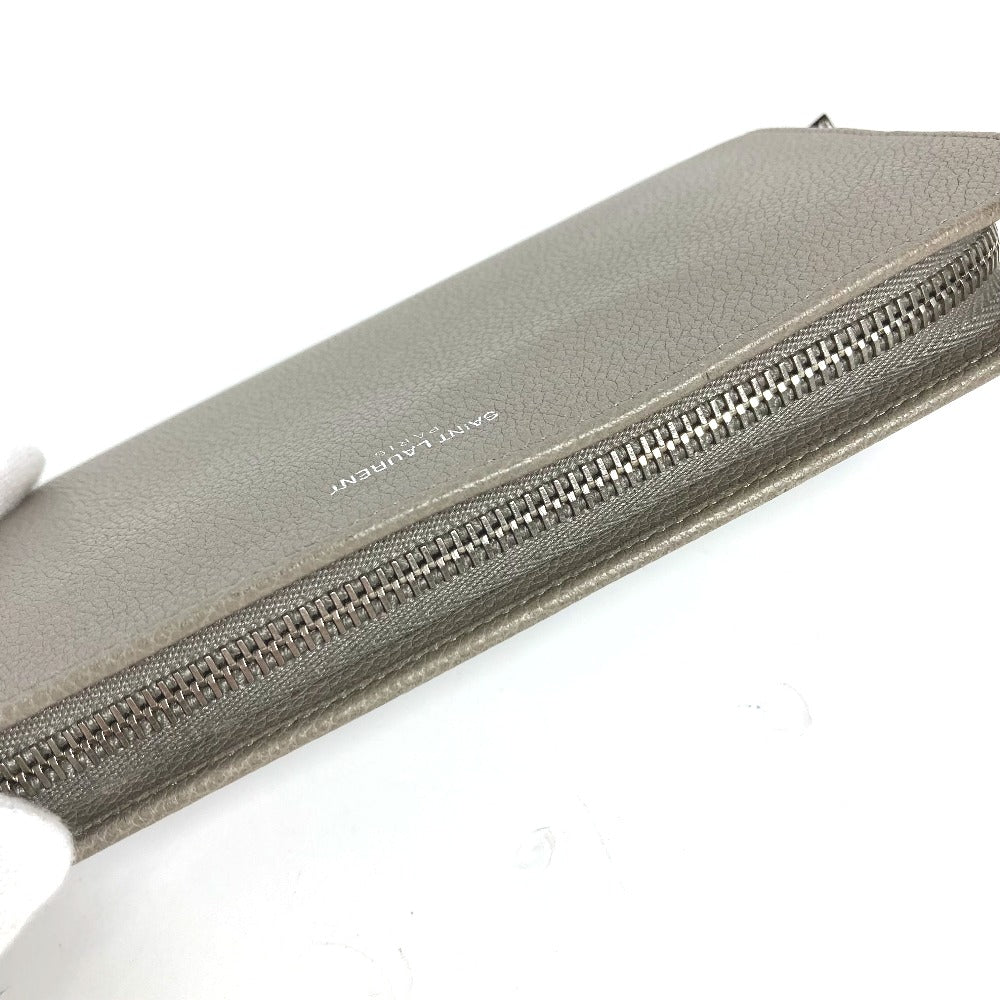 SAINT LAURENT PARIS Long Wallet Purse 326599 leather gray Long wallet logo Women Used Authentic