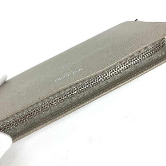 SAINT LAURENT PARIS Long Wallet Purse 326599 leather gray Long wallet logo Women Used Authentic