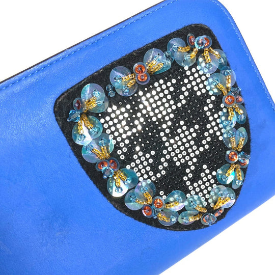 Dior Long Wallet Purse leather blue Long wallet Bijou rhinestone Women Used Authentic