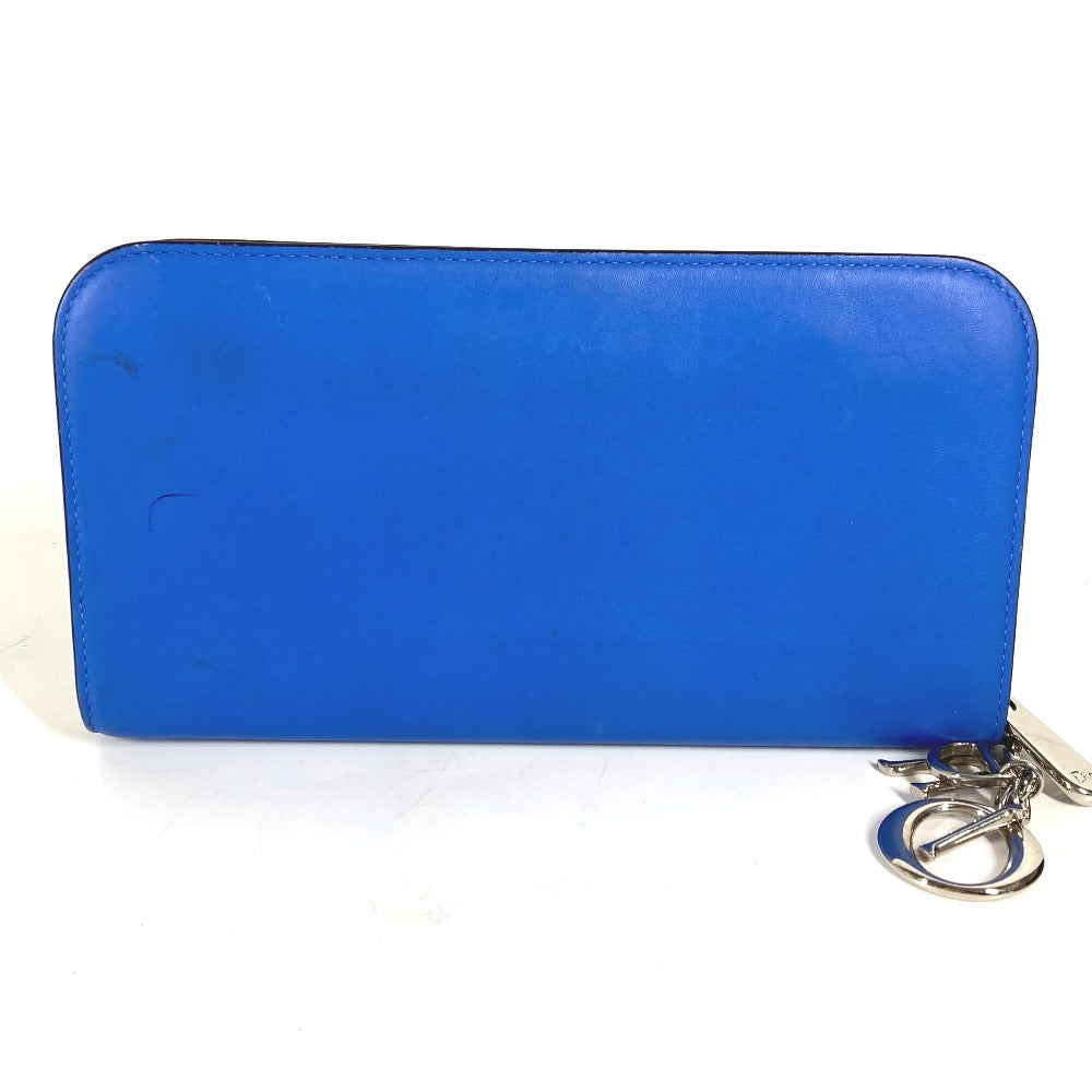 Dior Long Wallet Purse leather blue Long wallet Bijou rhinestone Women Used Authentic
