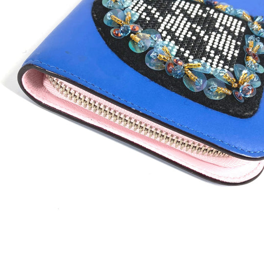 Dior Long Wallet Purse leather blue Long wallet Bijou rhinestone Women Used Authentic
