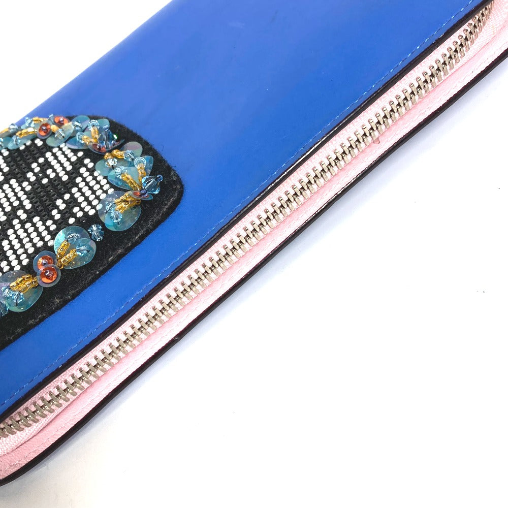 Dior Long Wallet Purse leather blue Long wallet Bijou rhinestone Women Used Authentic
