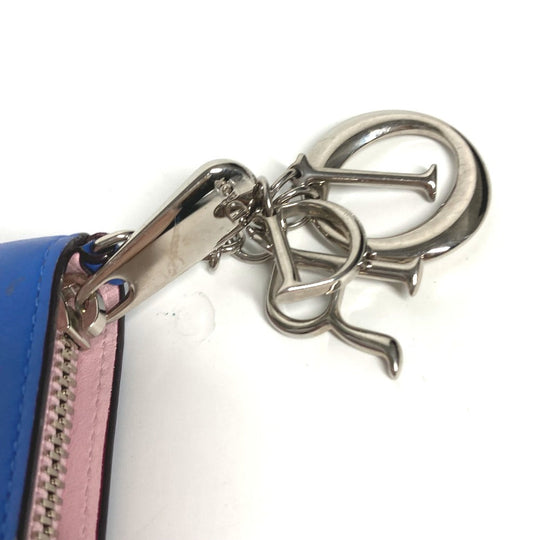 Dior Long Wallet Purse leather blue Long wallet Bijou rhinestone Women Used Authentic