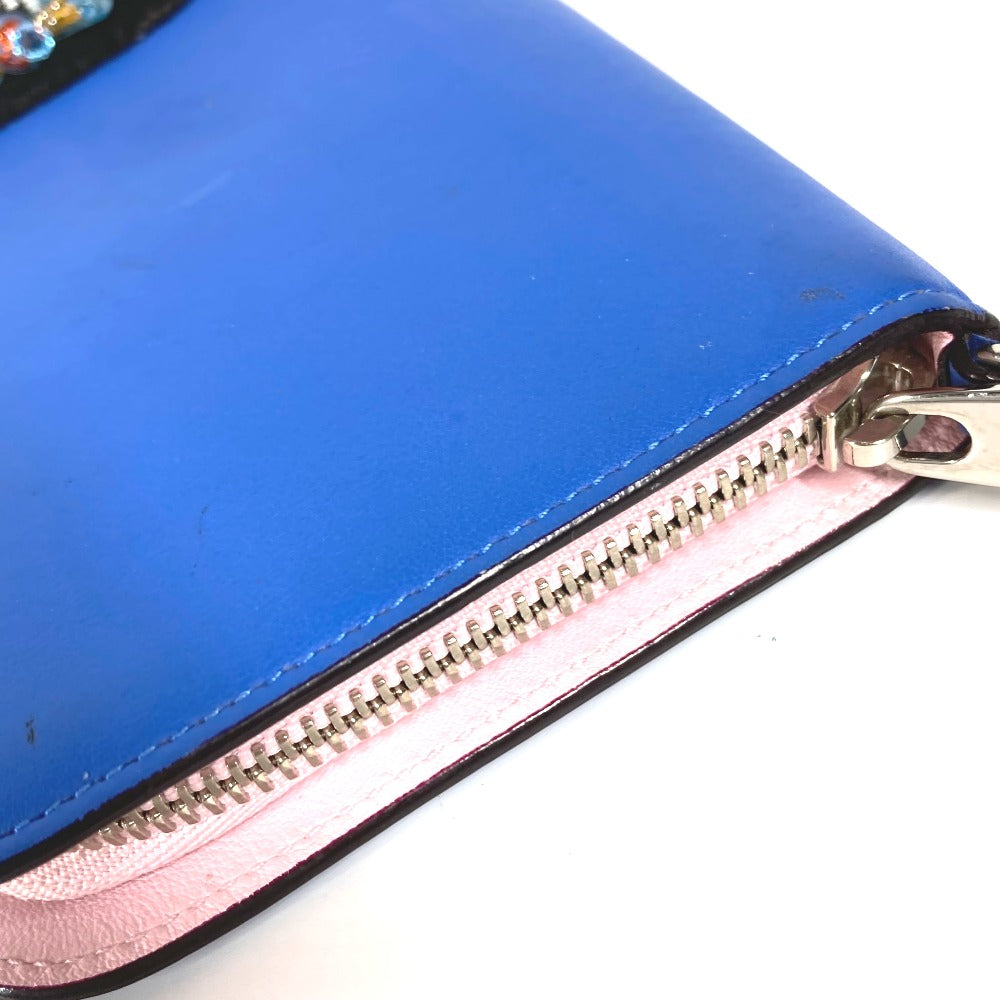Dior Long Wallet Purse leather blue Long wallet Bijou rhinestone Women Used Authentic