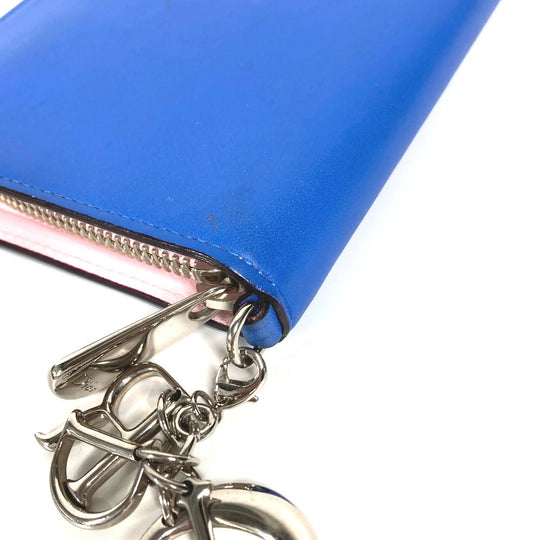 Dior Long Wallet Purse leather blue Long wallet Bijou rhinestone Women Used Authentic