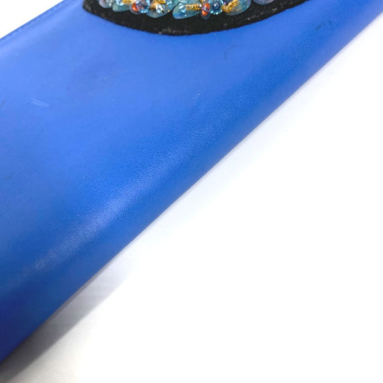 Dior Long Wallet Purse leather blue Long wallet Bijou rhinestone Women Used Authentic