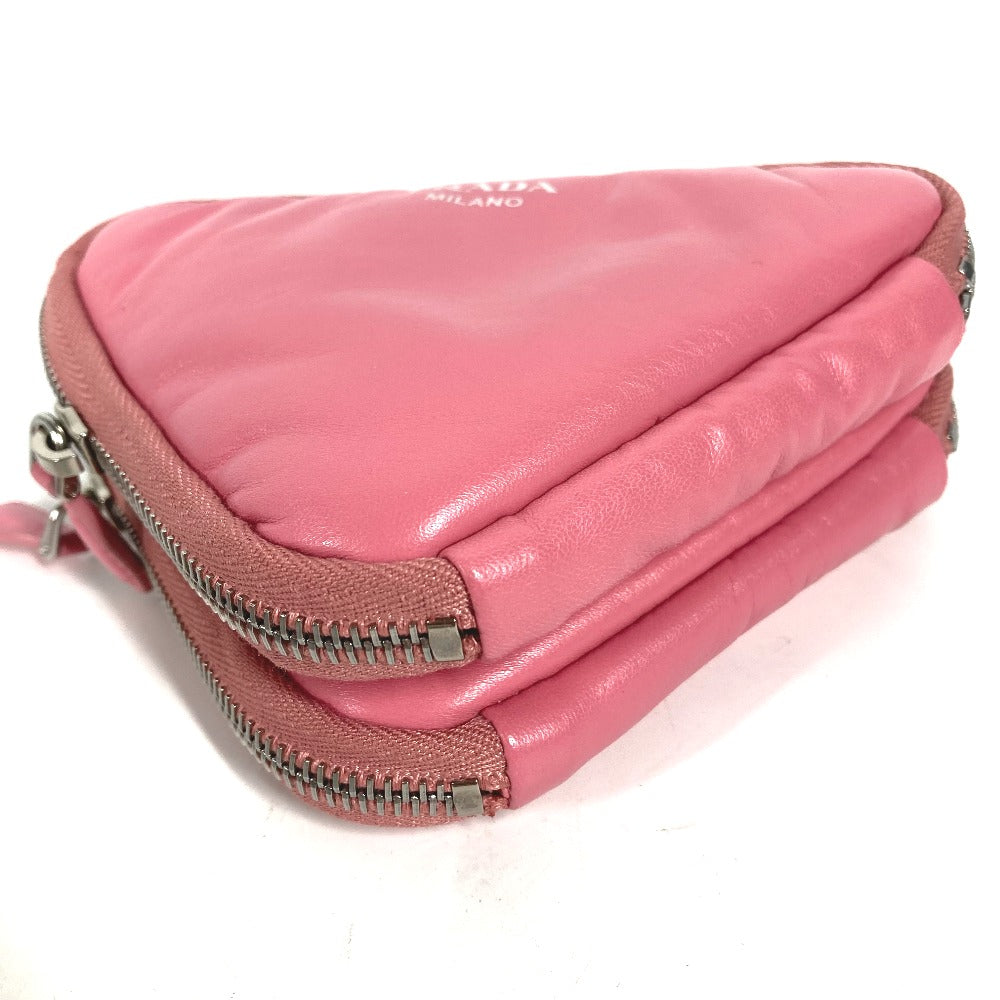 PRADA Shoulder Bag leather pink Chain Double triangle logo plate Women Used Authentic