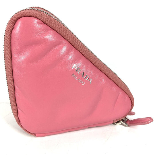 PRADA Shoulder Bag leather pink Chain Double triangle logo plate Women Used Authentic