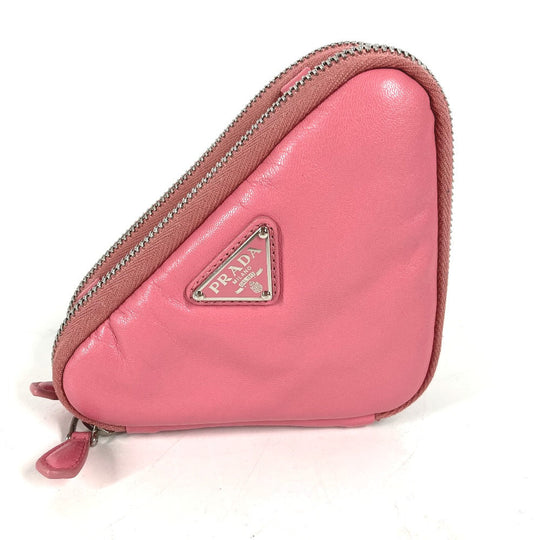 PRADA Shoulder Bag leather pink Chain Double triangle logo plate Women Used Authentic