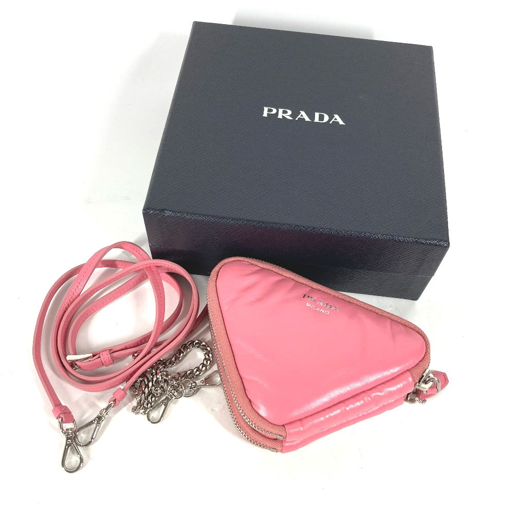 PRADA Shoulder Bag leather pink Chain Double triangle logo plate Women Used Authentic