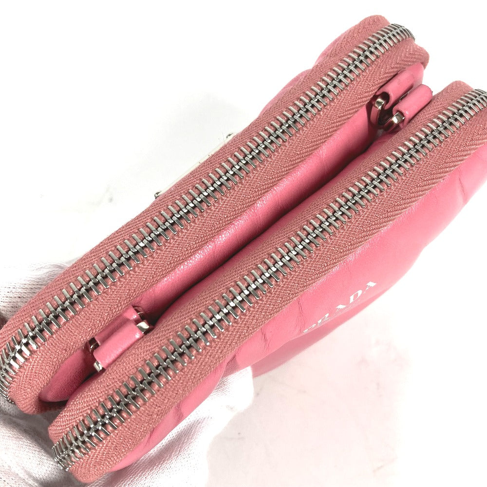 PRADA Shoulder Bag leather pink Chain Double triangle logo plate Women Used Authentic