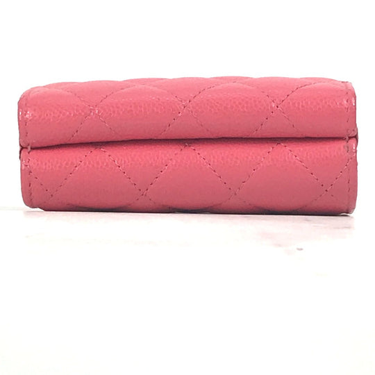 CHANEL Trifold wallet Caviar skin pink quilting CC COCO Mark Matelasse Women Used Authentic