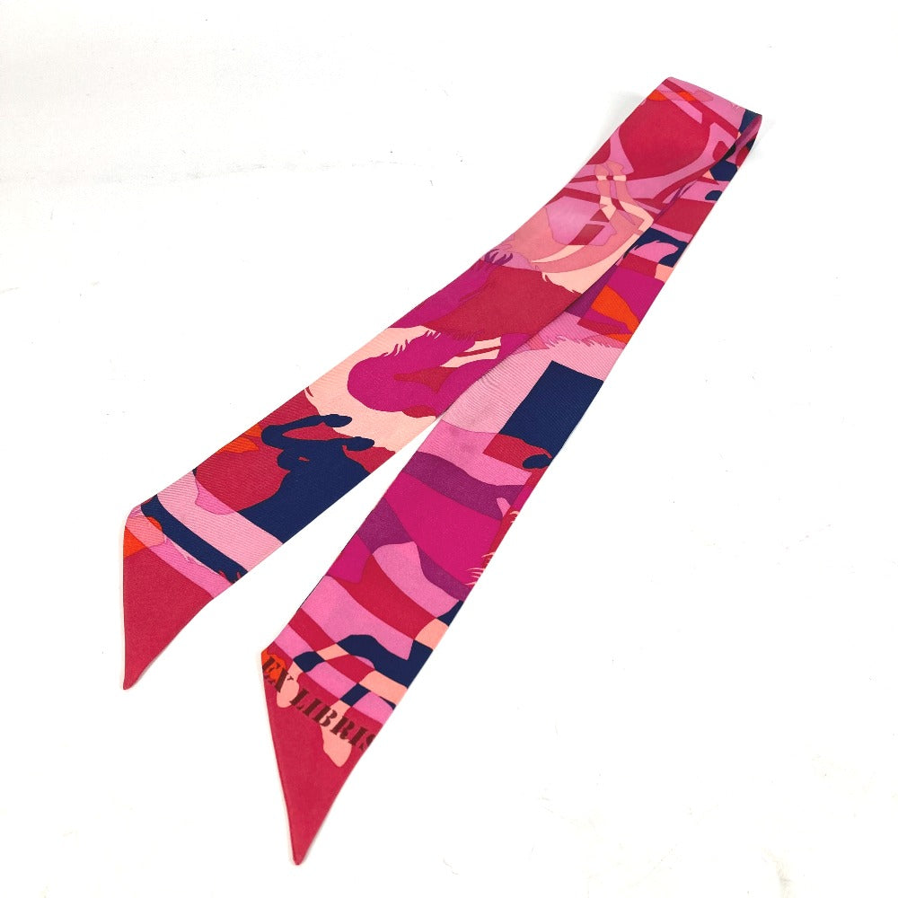 HERMES scarf silk pink Horse Cheval Horse Twilly Twilly Women Used Authentic